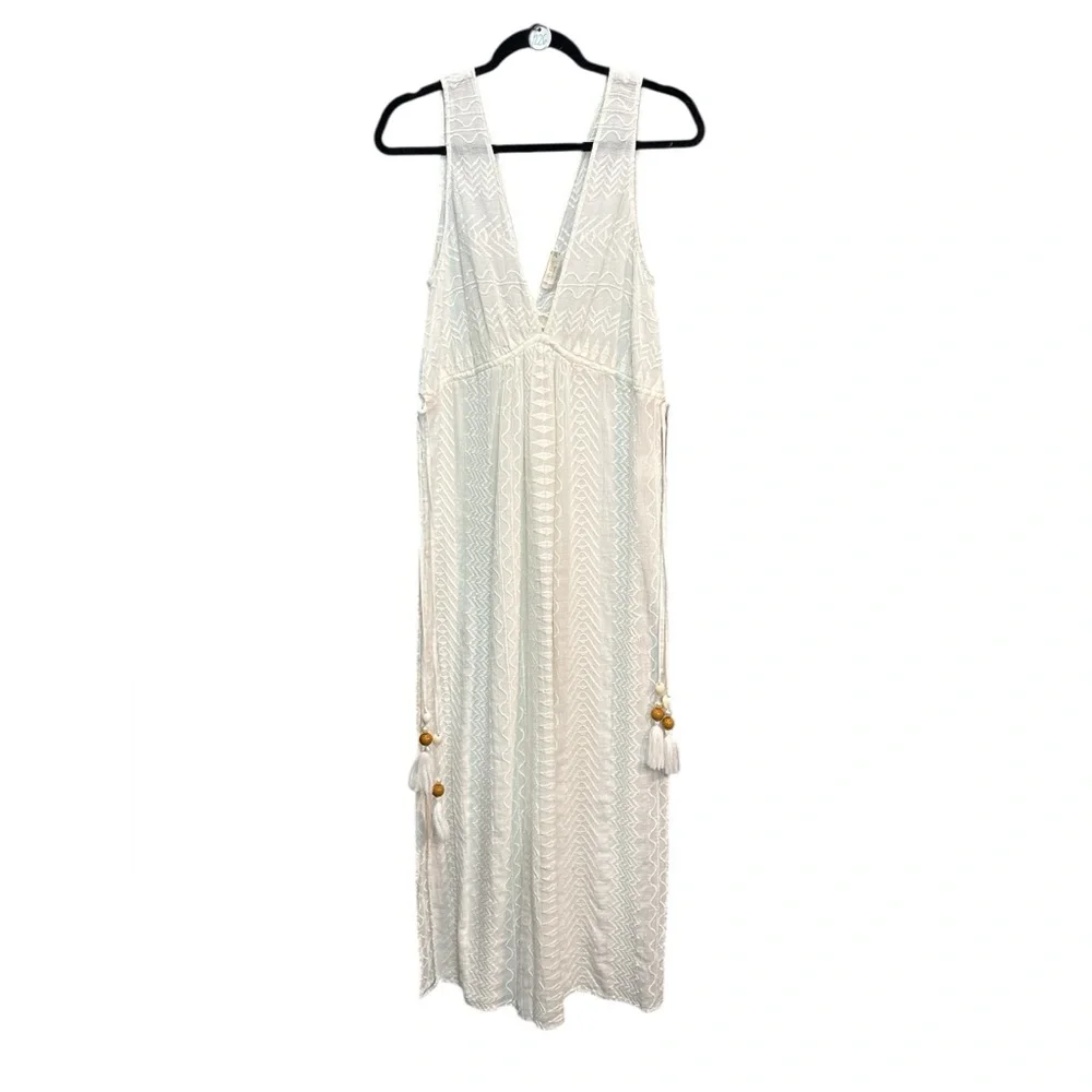 Ramy Brook White Maxi Swim Cover-Up Deep V Slits Tassels MSRP $295 XS - Picture 3 of 6